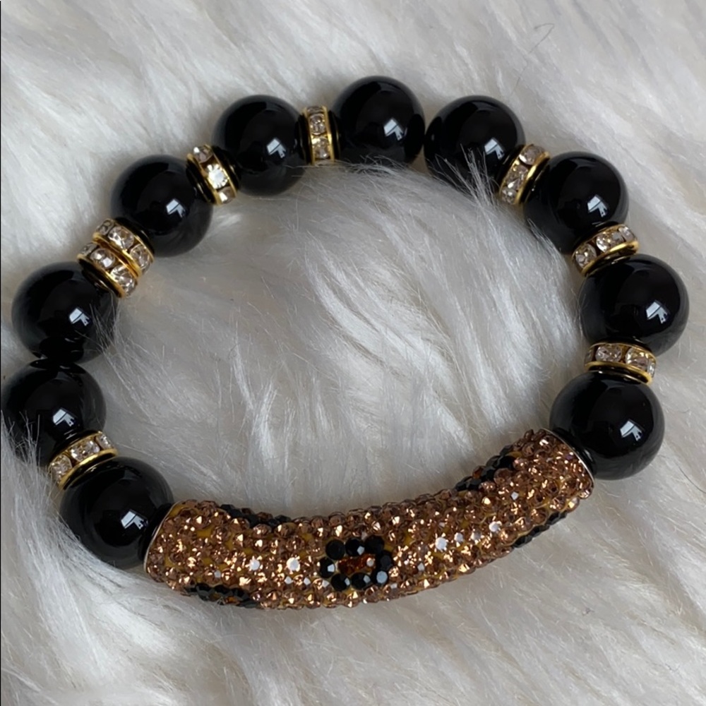Leopard Natural black onyx stone bead bracelet.
